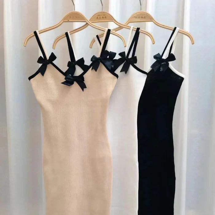 

White Sexy Mini Dress Women Summer Short New Korean Sexy Bow Sling Slim Sling Spaghetti Strap Dresses Female High Waist Dress