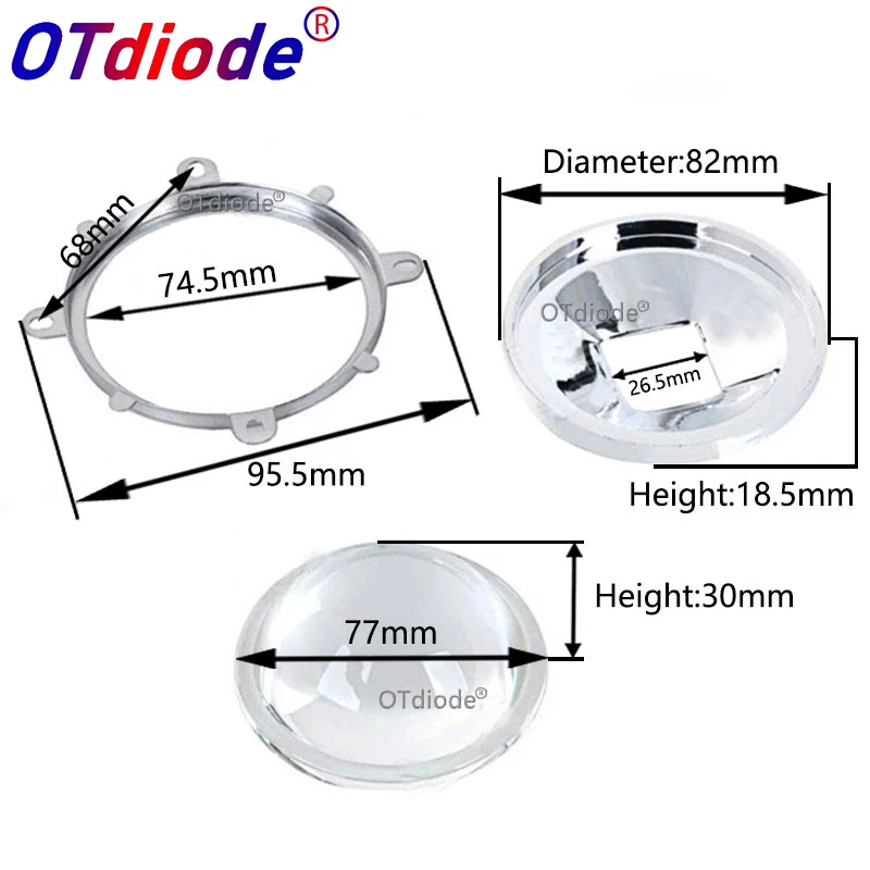 1Set High Quality 77mm LED Optical Lens Reflector+ 82mm Reflector Collimator + Fixed Bracket for 50W 150W Power Chips|Линзы| |
