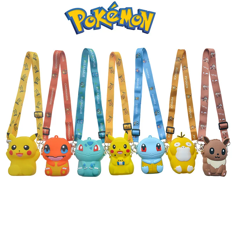 

Милый силиконовый кошелек для монет с покемоном Пикачу, мультяшная кавайная индивидуальная модная аниме-фигурка, сумка через плечо, игрушк...