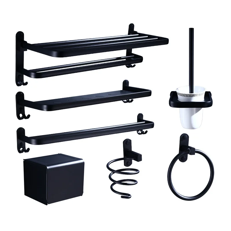 

Aluminum Black Foldable Bath Towel Rack Bathroom Dressing Paper towel Holder Double Towel Shelf With Hooks Bathroom Accessories