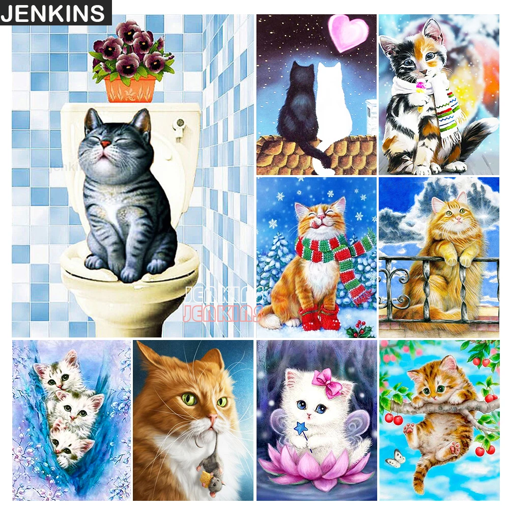 

5D DIY Diamond Painting Cat Cartoon Cross Stitch Kits Full Drill Embroidery Animals Mosaic Art Picture of Rhinestones Home Decor