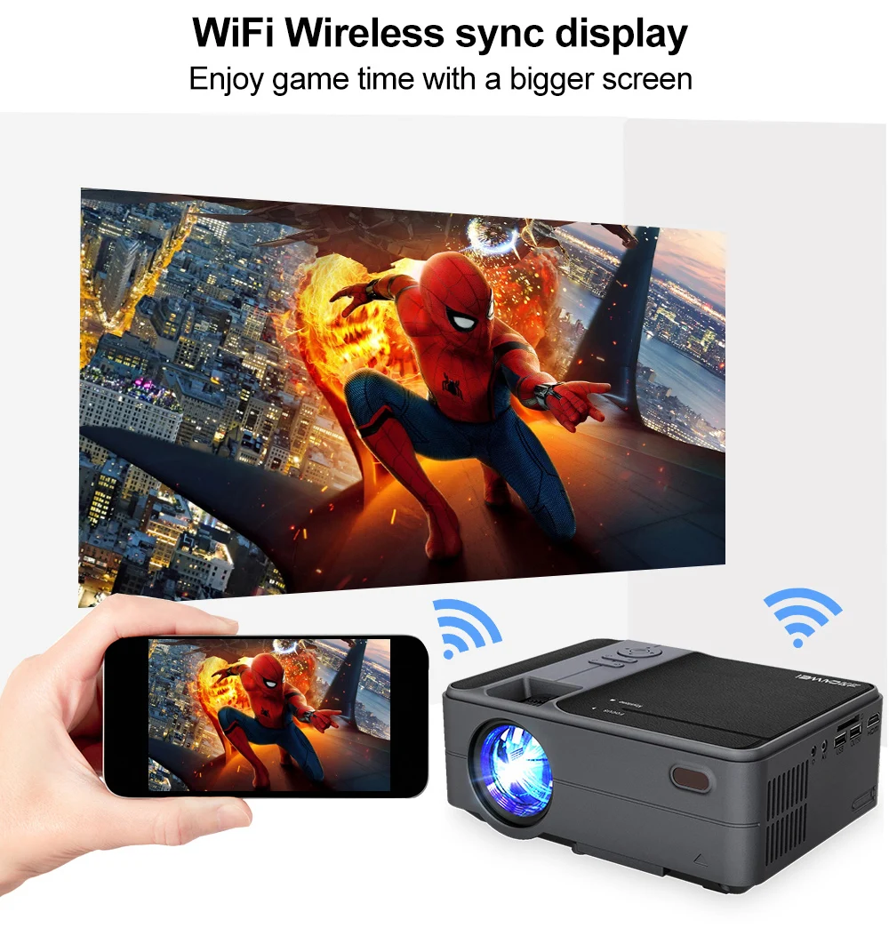CAIWEI Smart WiFi Bluetooth Android портативный маленький мини-проектор с поддержкой HD видео домашний кинотеатр Heimkino HDMI VGA проектор