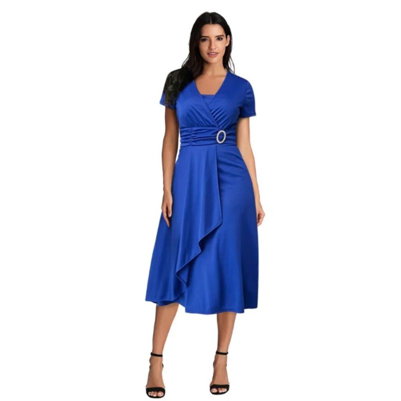 Летнее сексуальное асимметричное платье большого размера женское с v образным