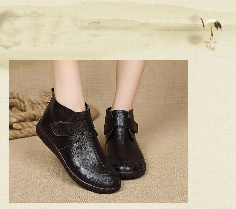 GKTINOO/ г. Зимние женские ботинки из натуральной кожи ручной работы г. botas Mujer, однотонные Зимние ботильоны без застежки ботинки на плоской подошве