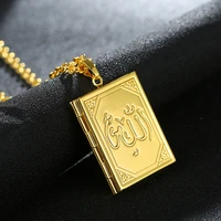 unique gold plated muslim photo frame necklace islamic jewelry punk necklace hip hop jewelry for mem women party gift