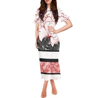samoa hawaii polynesian tribal hibiscus printing clothing fashion design short sleeve round neck women bodycon maxi casual dress