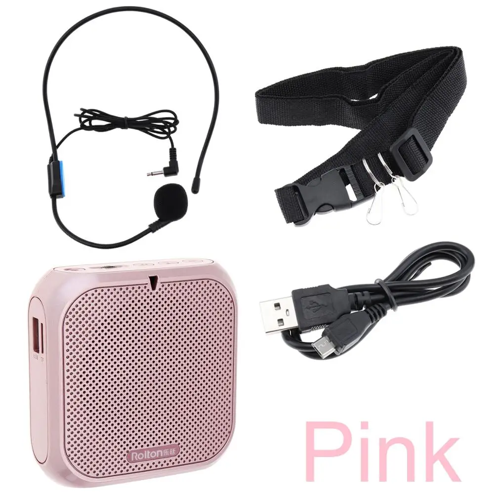 Pink No Battery Rolton K400 портативный голосовой усилитель мегафон усилитель с проводным микрофоном аудио динамик громкий динамик FM радио MP3 обучение - Цвет: Pink No Battery