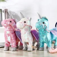 2019 newest cute sequin unicorn electric walking unicorn plush toys stuffed animal toy electronic music unicorn toy for kid gift