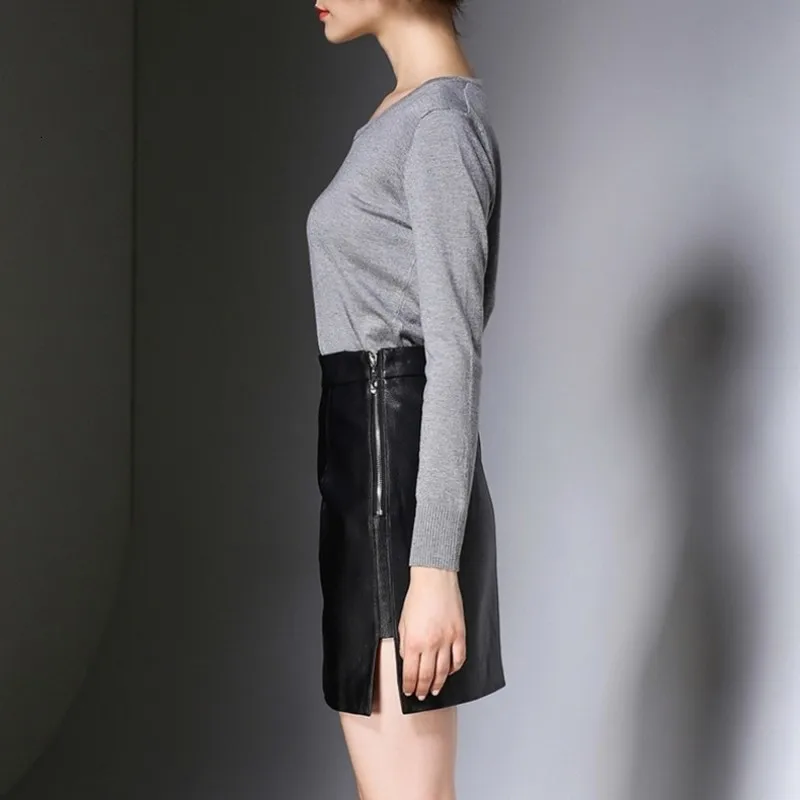 Брендовая женская Роскошная юбка из натуральной кожи тонкая овчины юбки новые