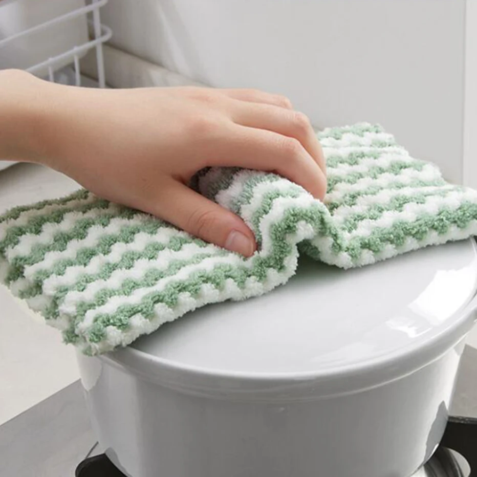 Полотенце в полоску для мытья посуды из кораллового флиса хорошо впитывающие