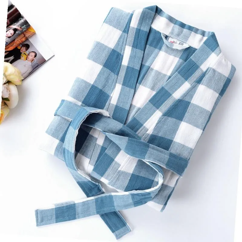 

Халат-кимоно Женский хлопковый в клетку, рубашка для влюбленных, ночная рубашка, Повседневная Мягкая Пижама, интимное нижнее белье, свободн...