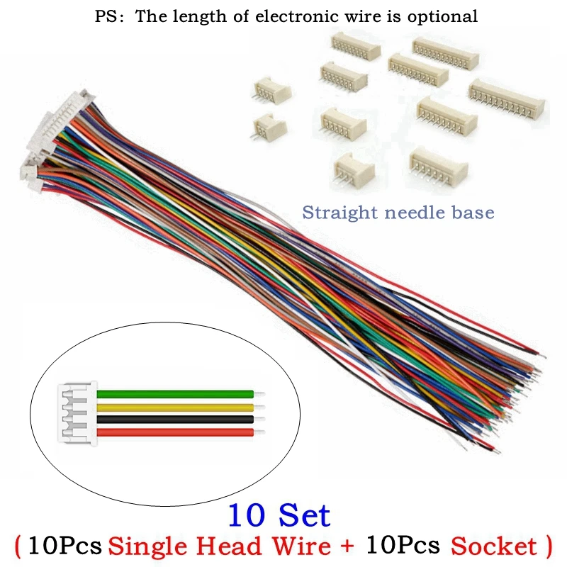 

Коннектор для кабеля JST 1,25 мм, 10 комплектов, 2/3/4/5/6/7/8/9/10/11/12 контактов, штырьковый разъем «папа», «мама», штепсельная вилка, провод 10/15/20 см длина