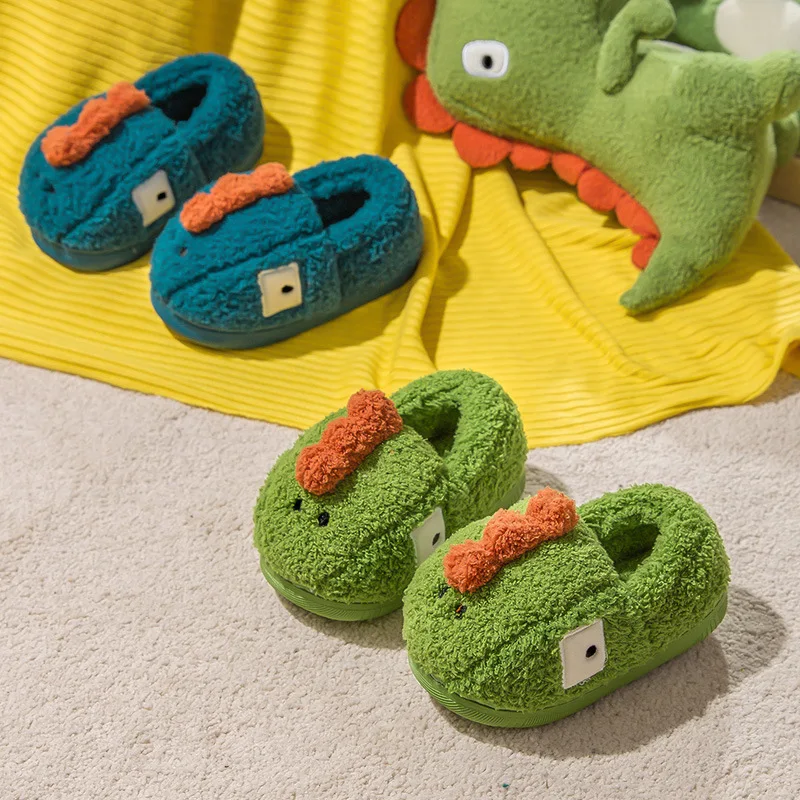 Детские зимние тапочки обувь для девочек и мальчиков мультяшный динозавр мягкая