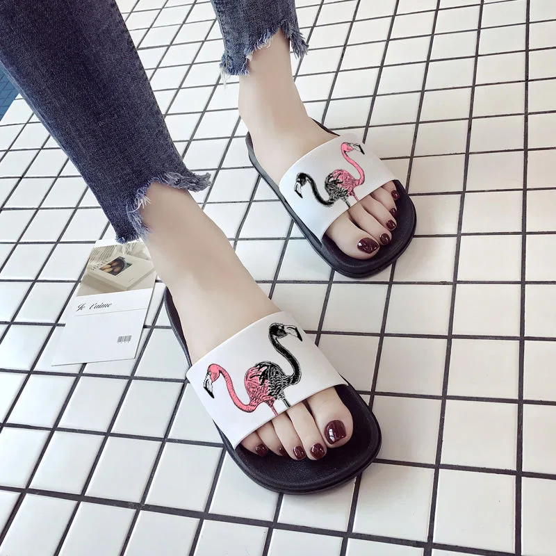 

Summer women slippers Flamingo Ladies Slides Thick Soled Slippers Bathroom Sandals Woman Flip Flops Zapatillas Mujer