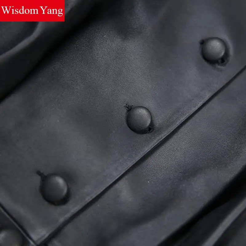 Winter Sheepskin Genuine Leather Tops Women Coat Motorcycle Vintage Jackets Ladies Black Coats Female Korean Overcoat Outerwear