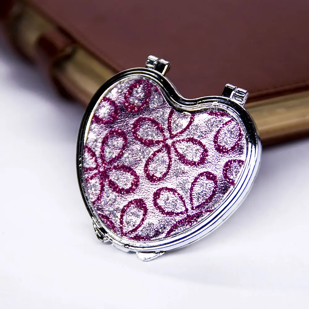 

Portable Makeup Mirror Heart Shaped Folding Stainless Double-sided Pocket Mirror Grils Cosmetic Mirrors Women Girls Hand Mirror