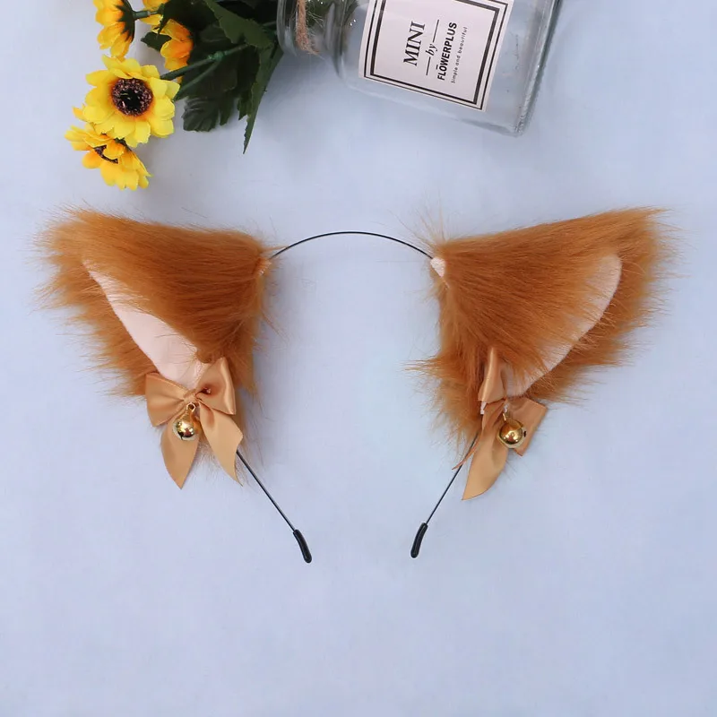 

Masquerade Halloween Cute Fox Cat Ears Plush Headband Lolita Cosplay Party Costume Bow Tie Bell Girls Anime Hair Accessories