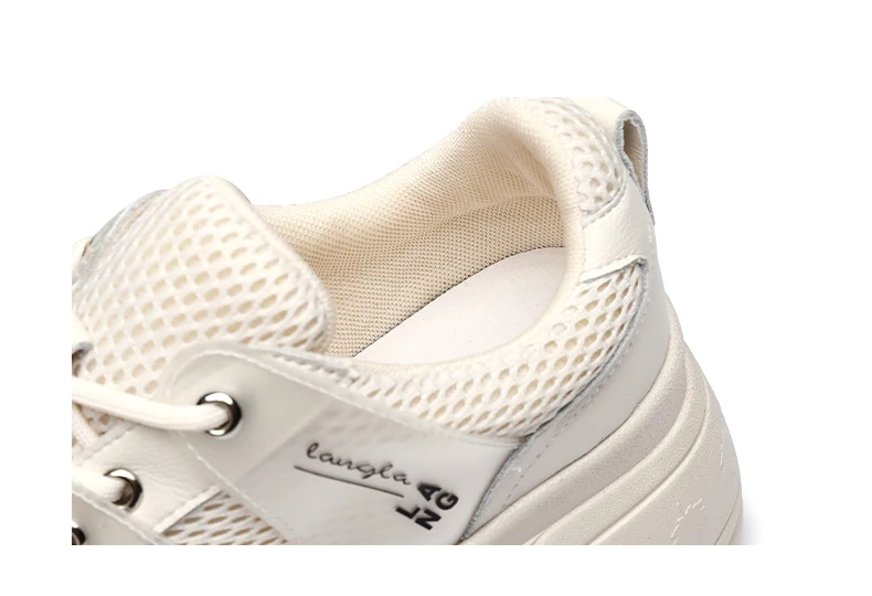 Smile Circle Genuine Leather Sneakers Women Flat Platform Shoes Autumn Breathable mesh women Thick bottom shoes
