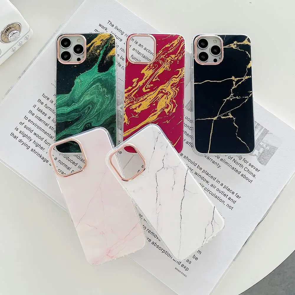 

Luxury Marble Glitter IMD Soft Rubber Glossy Back Phone Case For iPhone 12 mini 13 Pro Max 11 XR XS MAX 8 7 Plus Cover Skin