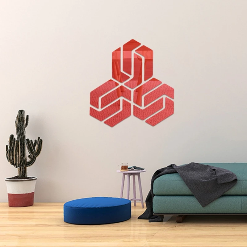 Зеркальная настенная 3D наклейка несимметричный шестигранный самоклеящийся