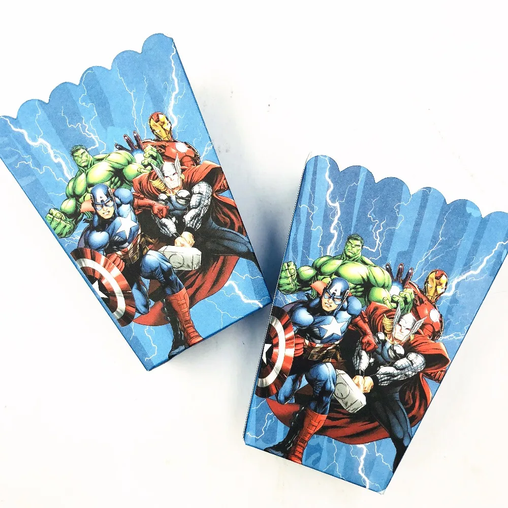 

6pcs/sets Avengers kids birthday party supplies Popcorn Box case Gift Box Favor Accessory Birthday Avengers Party decoration