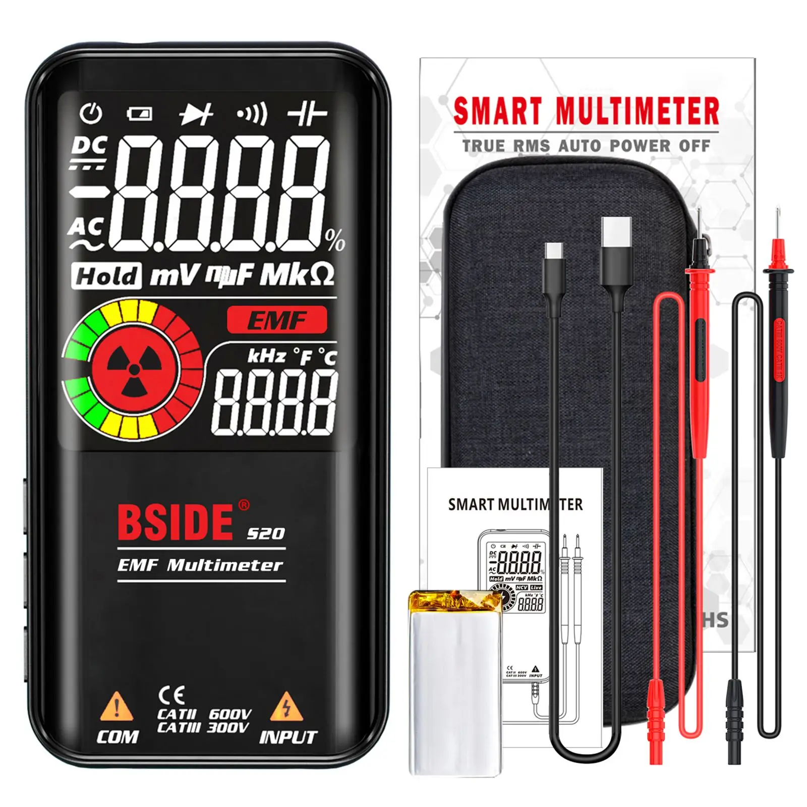 

Digital Multimeter EMF Detector Color LCD Display Counts Auto Range Voltmeter Live Check Voltage Capacitance Resistance Tester