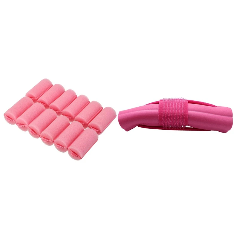 

12Pcs Dark Pink Hair Styling Soft Foam Sponge Rollers Curlers With 6Pcs Magic Foam Sponge Hair Curler