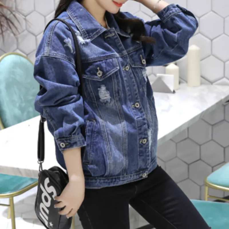 

Fashion 2022 Autumn New Plus Size Casual Denim Jacket Women Tops Loose Outwear Female Hooded Jeans Coat Cotton Clothes ZB002