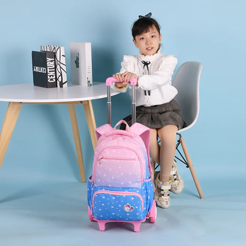 

2021 kids Wheeled Backpacks Removable Children School Bags With 3 Wheels Stairs Kids girls Trolley Schoolbags Luggage Book Bags