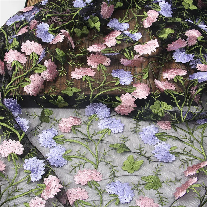 

Цветная Цветочная кружевная ткань, черный тюль, сетка, мягкое кружево для летнего платья, платье для маленькой девочки