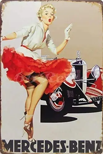 

Kean Vintage Girl Next to Car Metal Tin Sign 8X12in Bar Cafe Restaurant Home Wall Decor