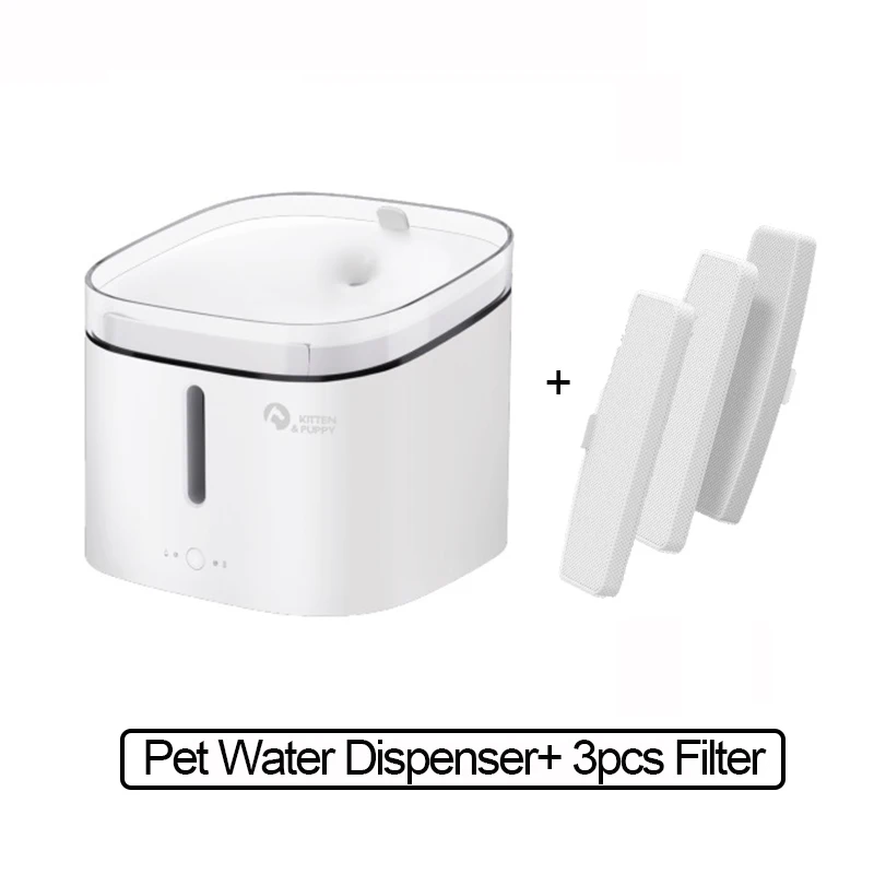 With 3pcs Filters Xiaomi котенок, щенок, домашнее животное диспенсер для воды для собак кошачий фонтан Автоматическая живая вода 2л Бесшумная электрическая питомец умная поилка - Цвет: With 3pcs Filters