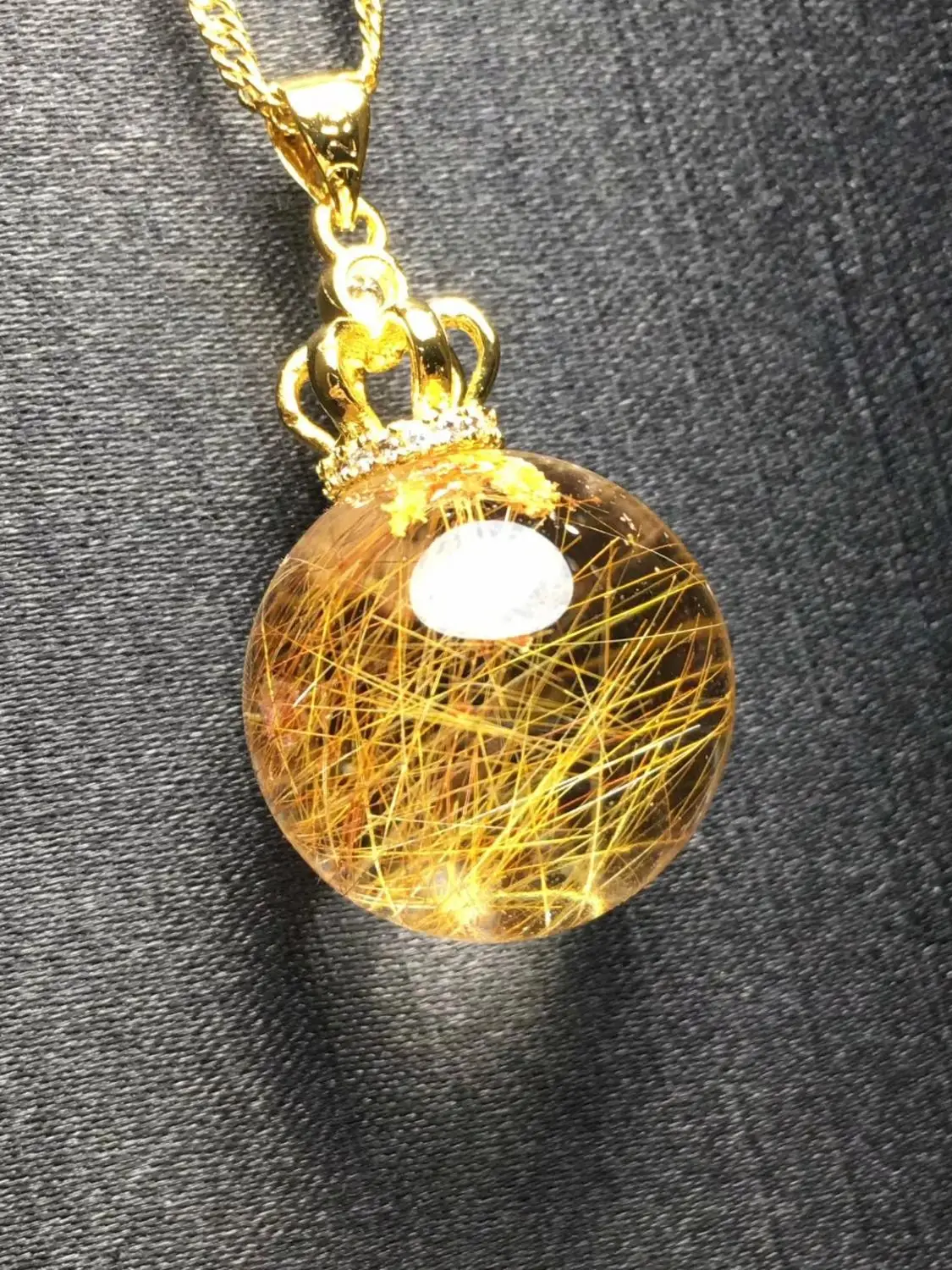 Натуральный Золотой рутилированный кварцевый кулон 19 мм шариковая форма для