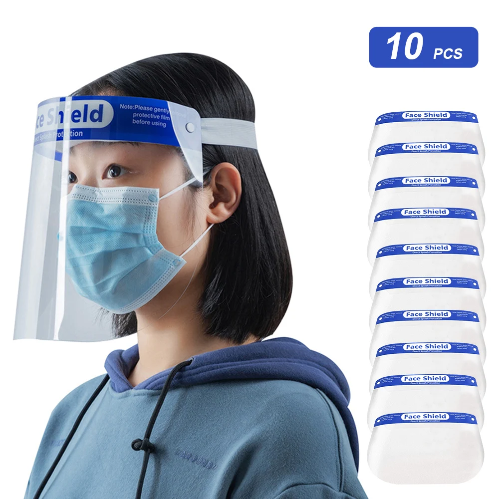 

10pcs Face shield Stop the Flying Spit Prevent Windproof Shield Transparent Anti Droplet Protect Full Face bandana Mask