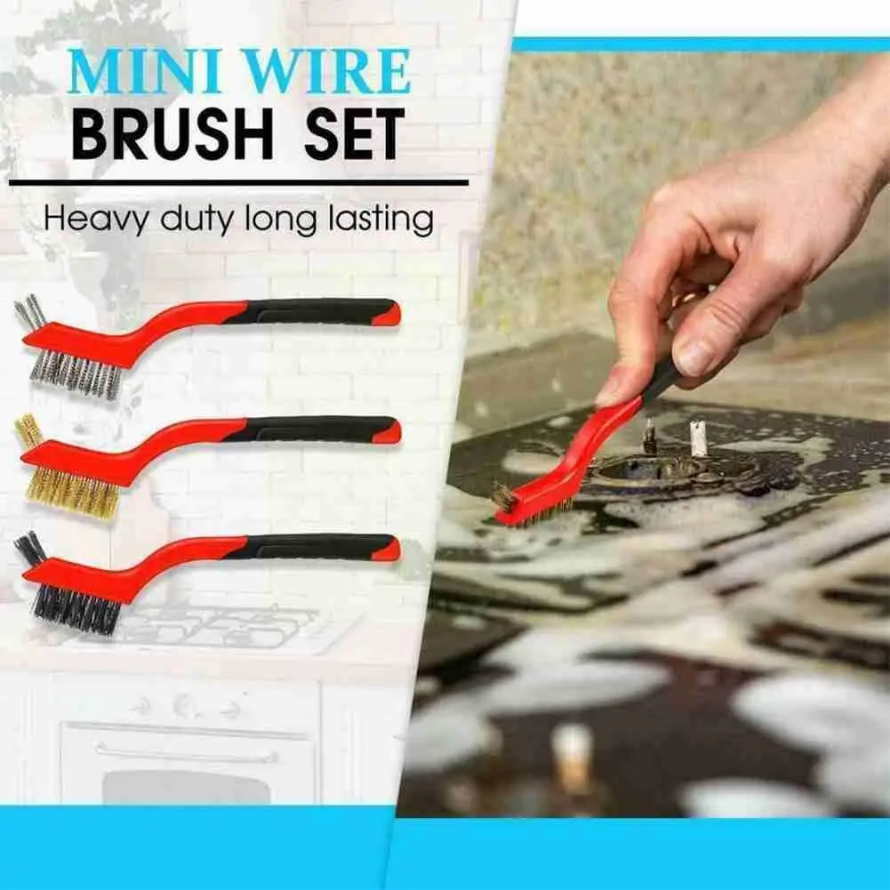

Wire Brush Set Cleaning Car Brushes Nylon/Brass Handle Steel For Rust With Bristles Cleaning Grip Deep With Curve G4Q6
