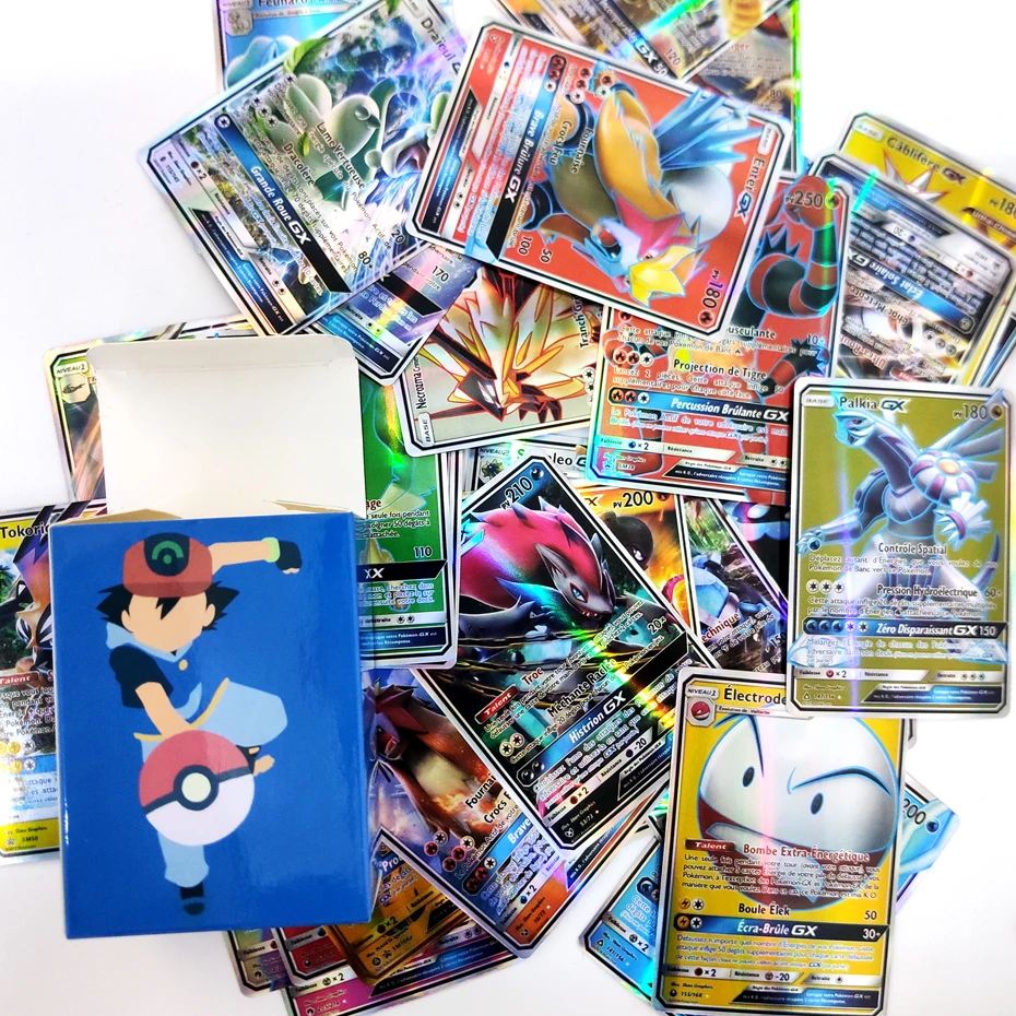 Pokemon Pikachu-soporte para tarjetas de juego franc&eacute;s, estuche r&iacute;gido para tarjetas, caja de almacenamiento para auriculares, 50 unidades-2