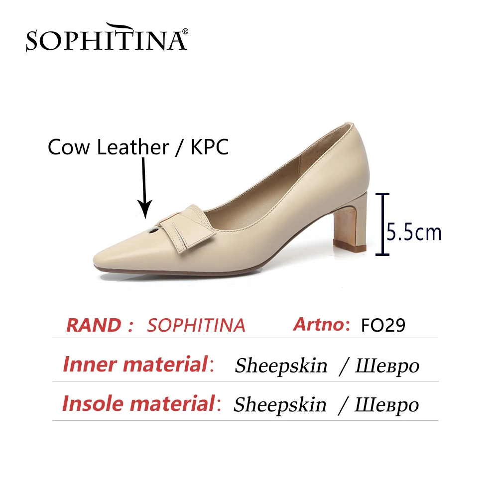 

SOPHITINA Elegant Leather Female Medium Heel Shoes Women Basic Butterfly-knot Dress Spring Autumn Square Toe Woman Shoes FO29