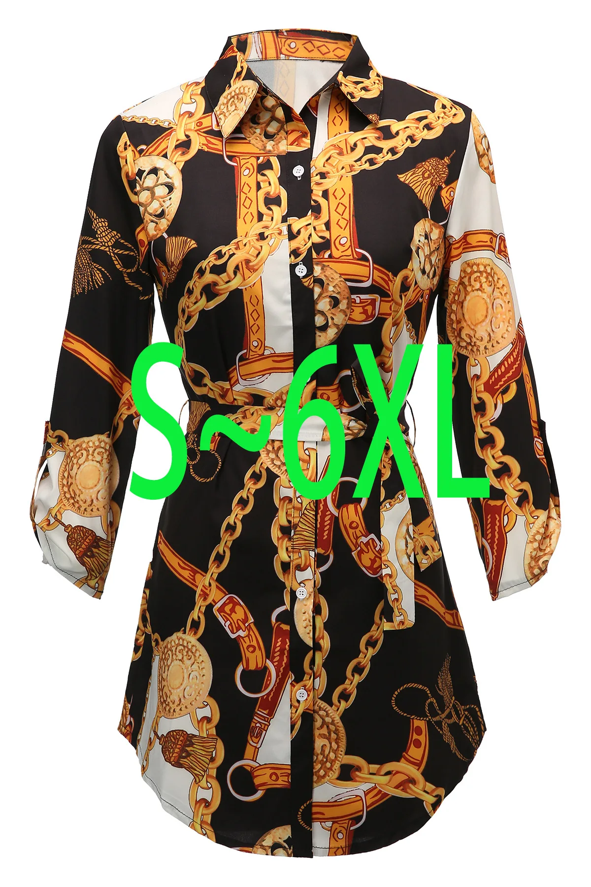 2019autumn Plus size Africa women dress retro chain print shirt Cozy sexy party club summer style vintage vestidos |