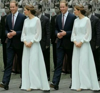 vintage kate middleton ivory celebrity evening dress a line chiffon long sleeve covered button prom formal gowns vestidos