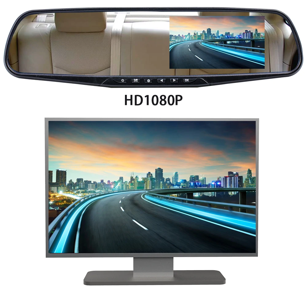 Full HD 1080P Автомобильный видеорегистратор 4 3 дюйма зеркало заднего вида цифровой с