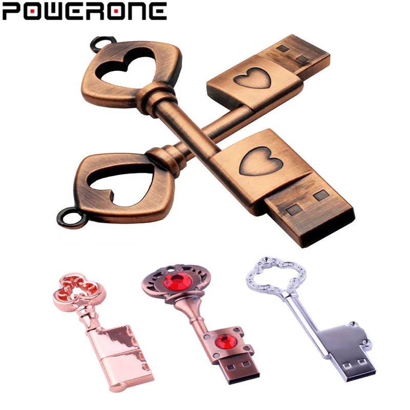POWERONE металлический usb флеш накопитель с сердечком медный love pendrive 4 ГБ 8 16 32 64 Гб