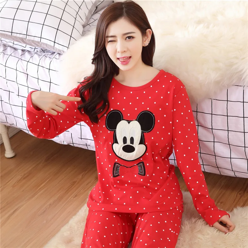 Spring And Fall 2019 New Ladies Comfortable Pajamas Sweet Lovely long-sleeved Cartoon Knitted Cotton Set | Женская одежда
