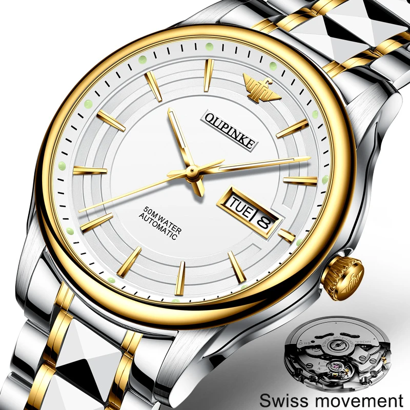 Top Brand OUPINKE Japan Movement Men's Automatic Mechanical Watch 50M Waterproof Business Mechanical Wristwatch Steel Strap