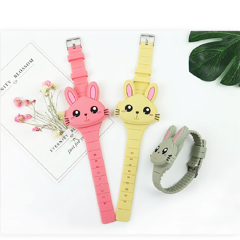 Часы детские резиновые с откидной крышкой и мультяшным кроликом|Детские часы| |