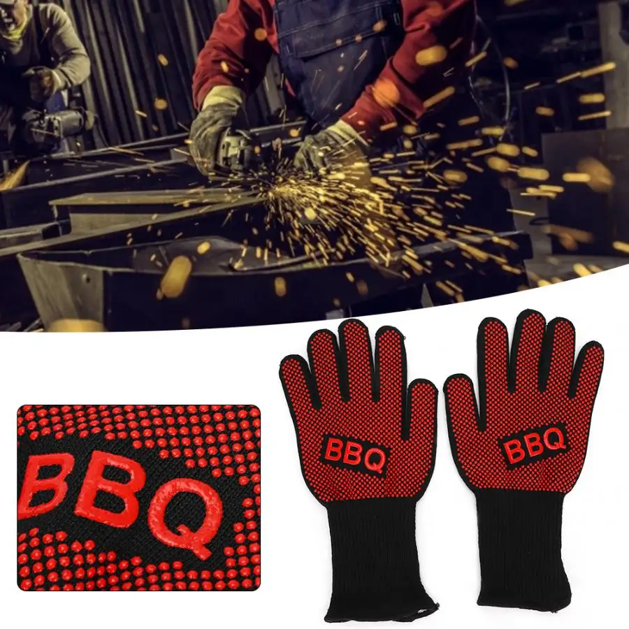 

1482F 800 Degress Heat Resistant Fire Gloves Flame Retardant Antiskid Fireproof Grill Microwave Oven BBQ Baking Hand Protection