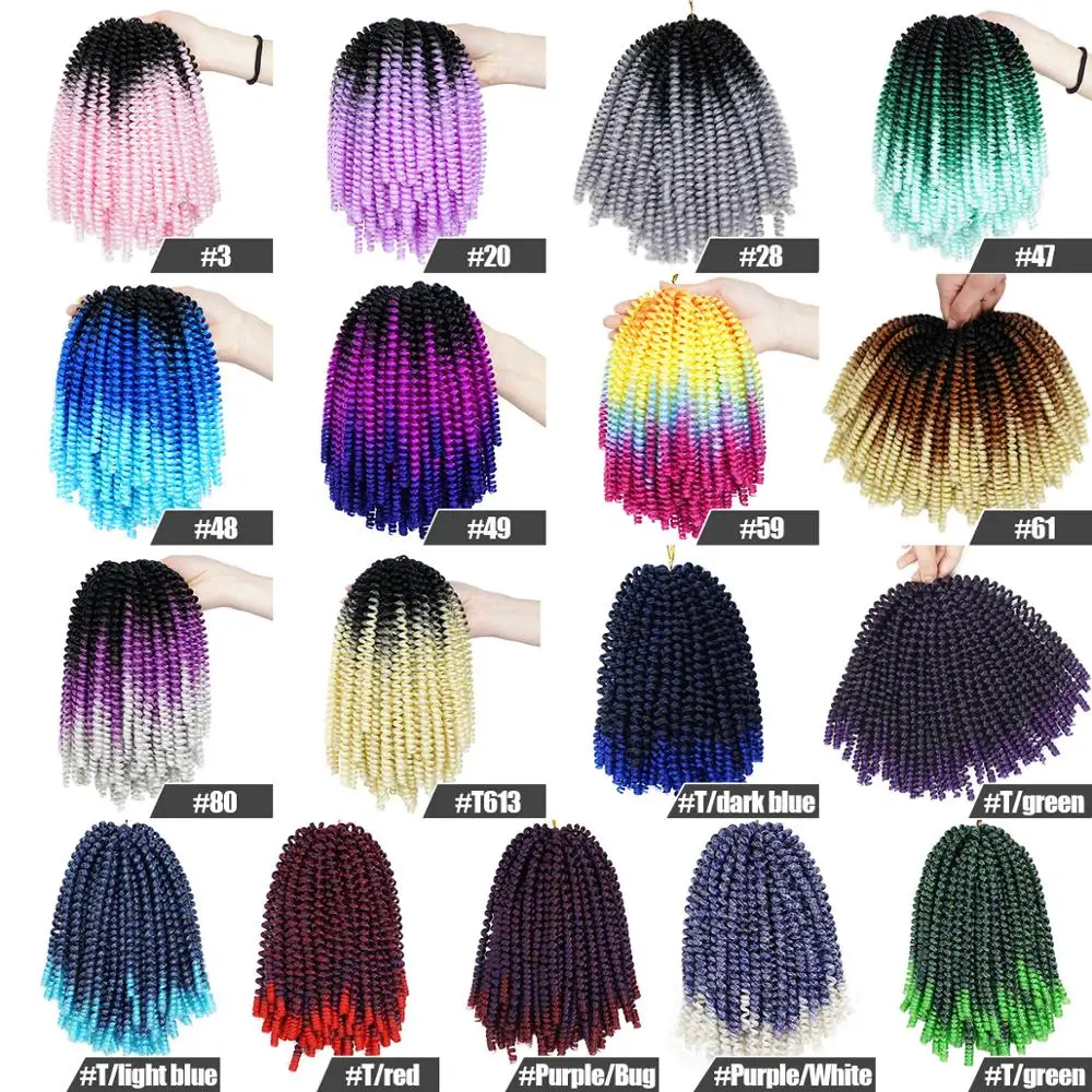 

8 дюймов Короткие Омбре весенние красивые цветные синтетические волосы пушистые бомбинг твист волосы черные коричневые фиолетовые вязаные...