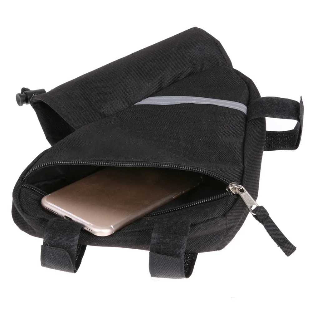 

Bicycle Kettle Bag Road Bike Nylon MTB Triangle Front Tube Saddle Reflective Stripe Bag With Water Bottle Pocket