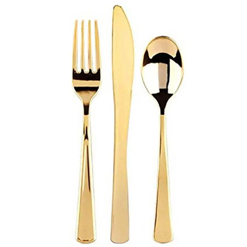 Прочные Свадебные вечерние одноразовые ножи вилка ложка набор посуды золото