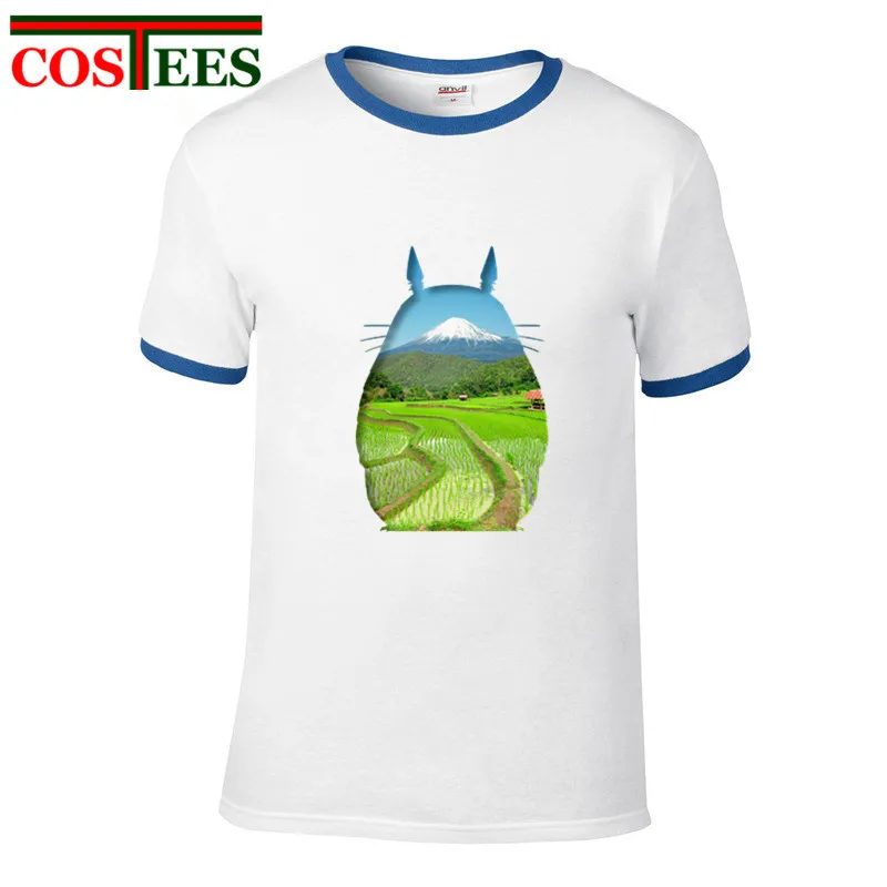 Потрясающая футболка с силуэтом Тоторо Мужская обрамлением Маунт Фудзи над
