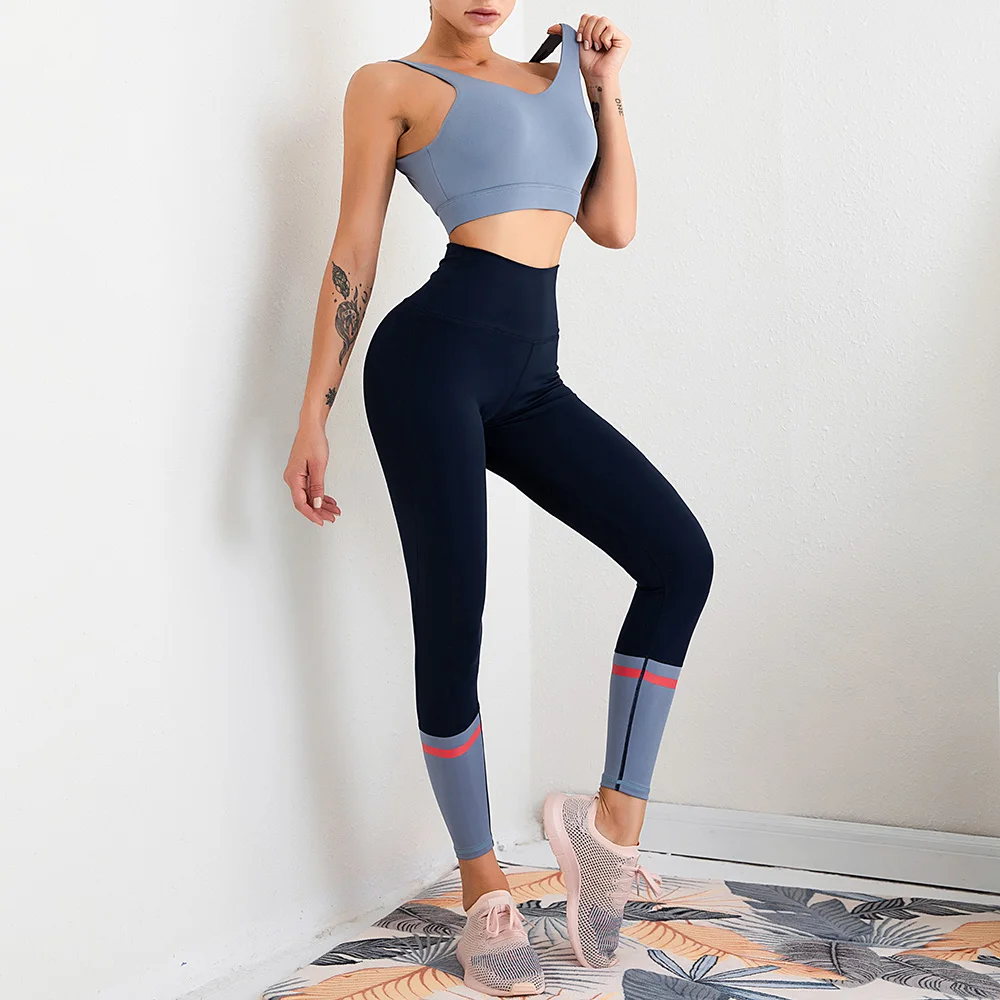 

Sports fitness Women Yoga Sets Beauty Back Shock Absorption Bra High Waist Butt Lift Speed Color Contrast Yoga 2 Piece Suit